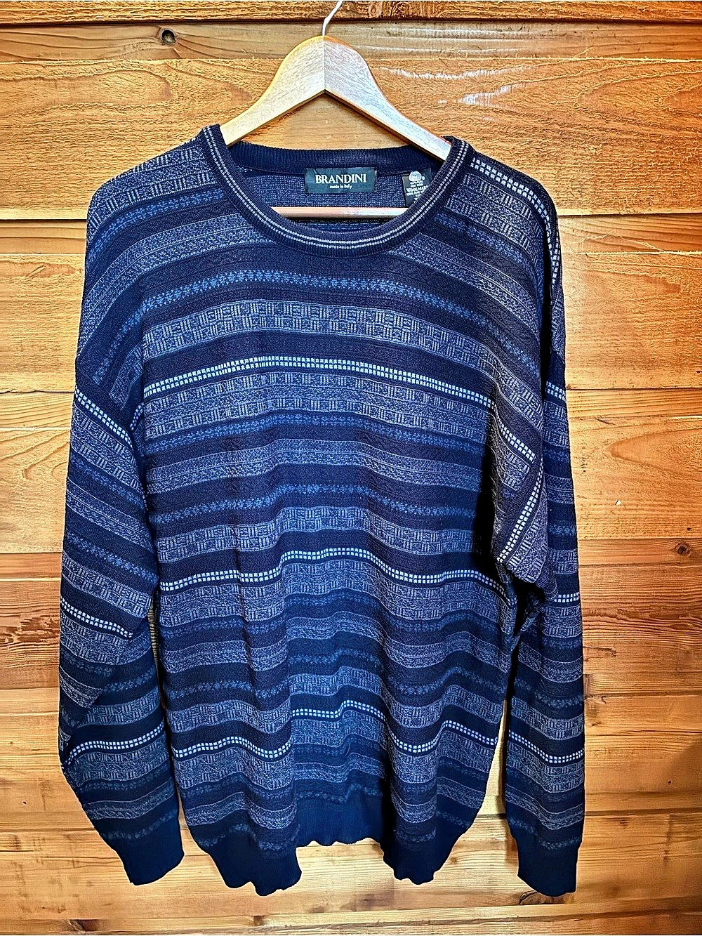 Brandini Men's Geometric Crewneck Sweater in Blue